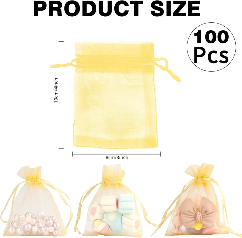 BOEIAC Organza Bags, Gold Organza Bags, 100Pcs, Sheer Organza Bags 3 x 4 inch, Jewelry Gift Bags, Party Favor Bags with Drawstring, Mesh Gift Pouches Mini Candy Bags for Wedding Birthday Party - Image 2